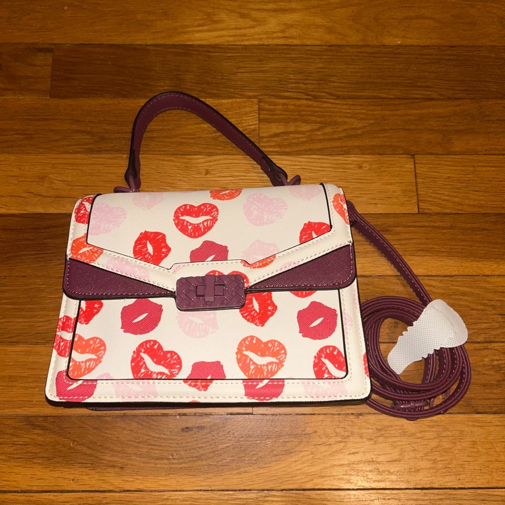Aldo White and Purple Kiss Print Crossbody Bag